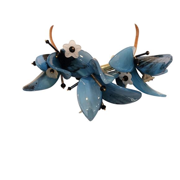 Blue Orchid Floral Statement Necklace – Chunky Movable Petals Adjustable - Picture 11 of 16